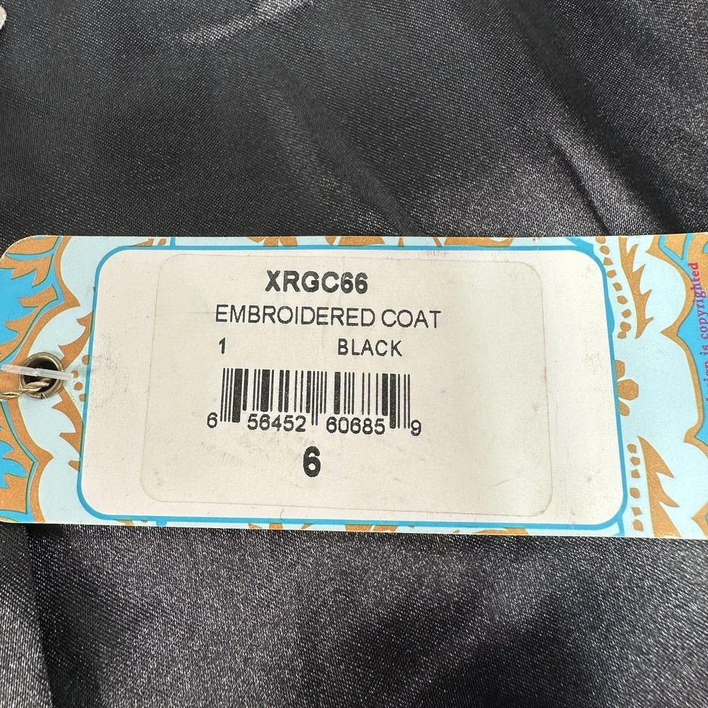 Plenty by Tracy Reese Coat Womens 6 Black Embroidered Boho Anthropologie Casual‎